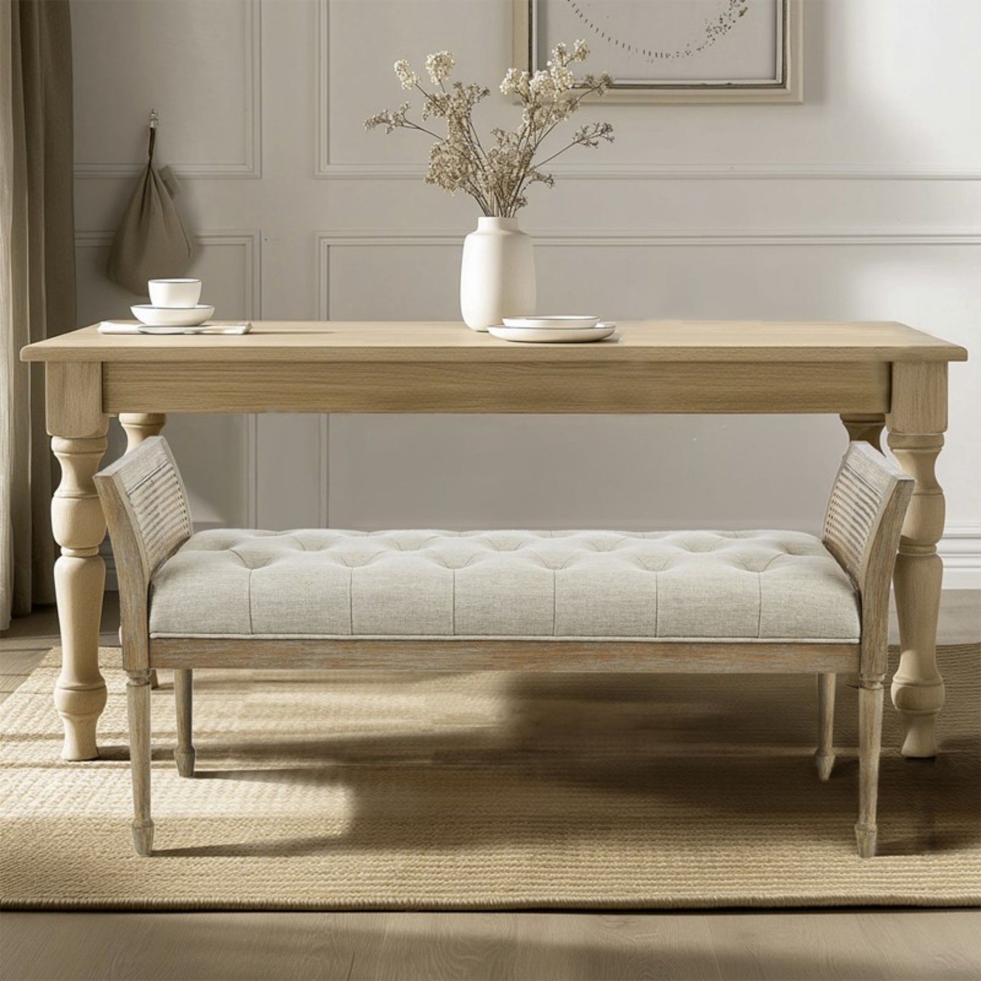 Accent Bench With Arm - Natural - The Sleep Loft - Online Mattress Showroom NYC