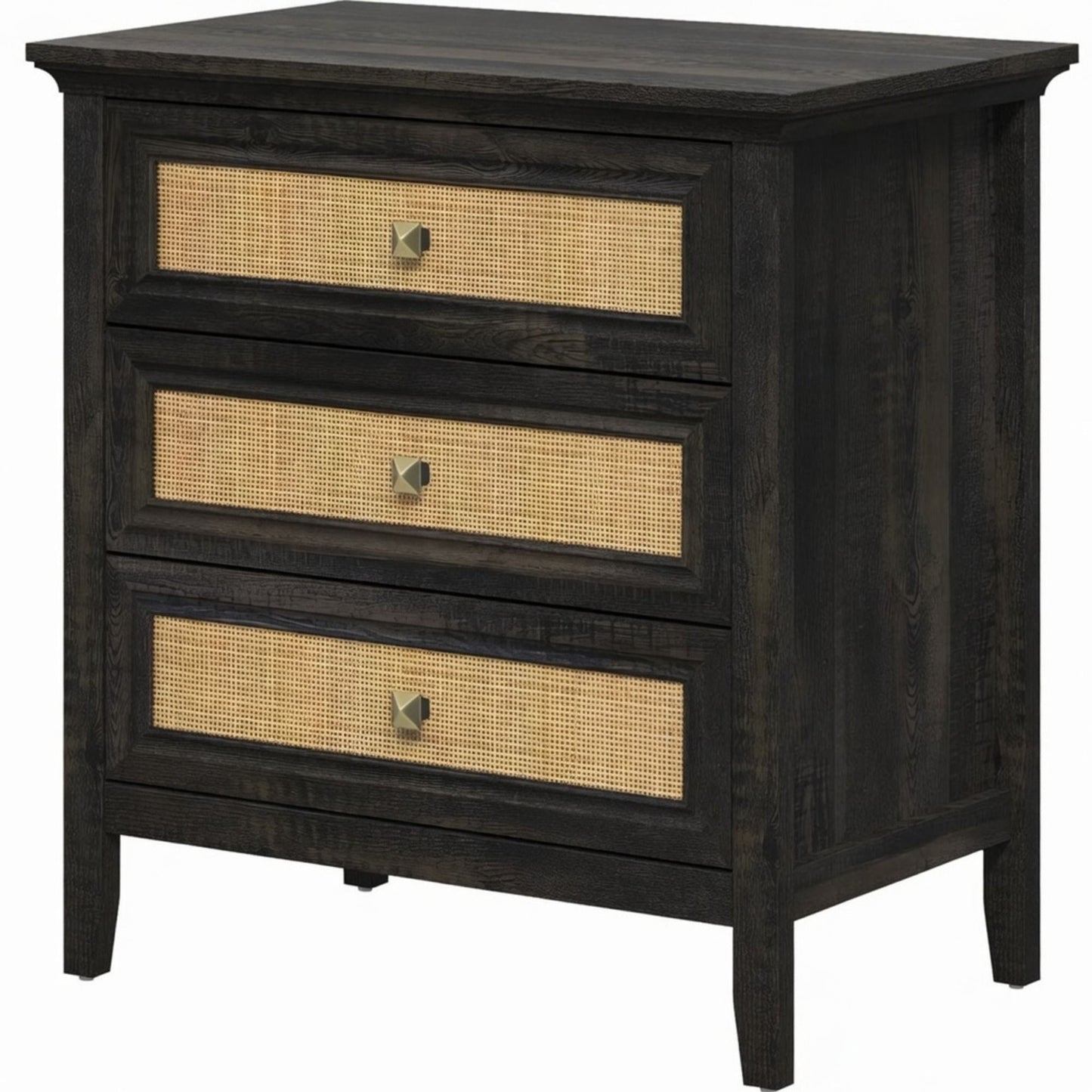 Nightstand With 3 Drawers, Tall End Table - Brown