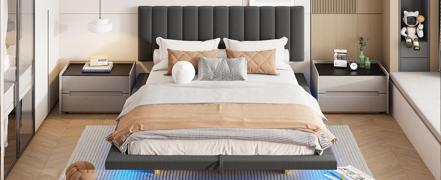 Upholstered Floating Hydrualic Platform Bed With LED Light And USB Port - The Sleep Loft - Online Mattress Showroom NYC