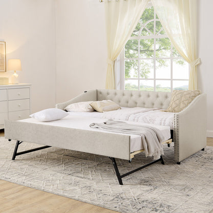 Upholstered Daybed With USB Charging & Pull Out Bed - The Sleep Loft - Online Mattress Showroom NYC
