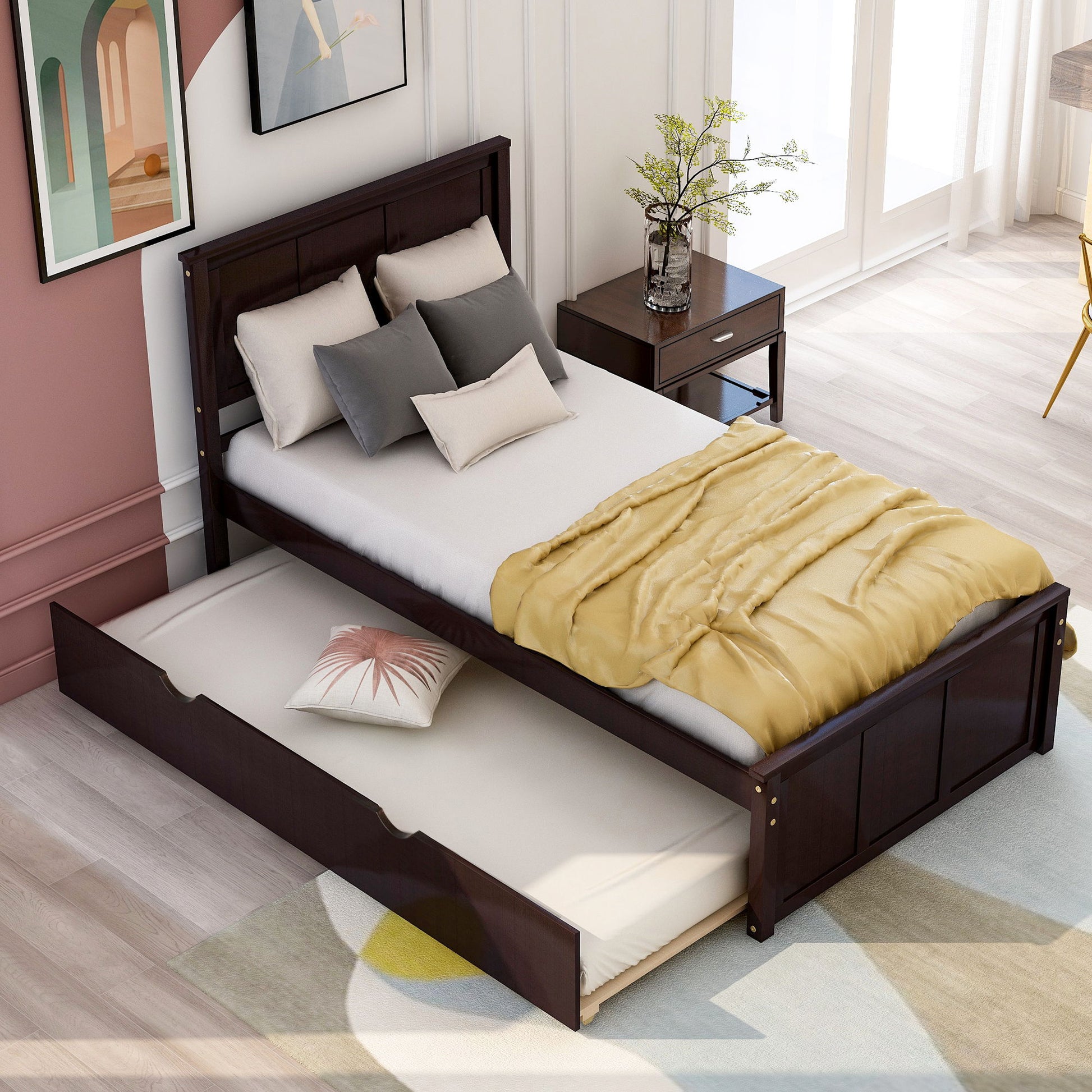Platform Bed With Twin Trundle, Twin Size - Espresso - The Sleep Loft - Online Mattress Showroom NYC