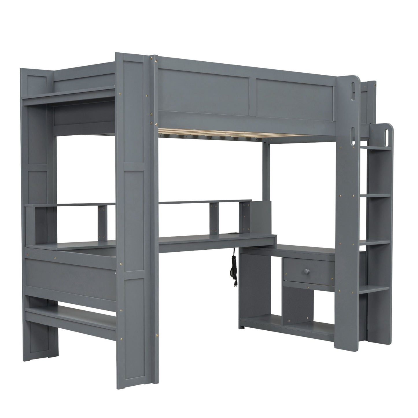 Gaming Loft Bed With Desk, Multi Storage Shelves, LED And Charging Station - The Sleep Loft - Online Mattress Showroom NYC