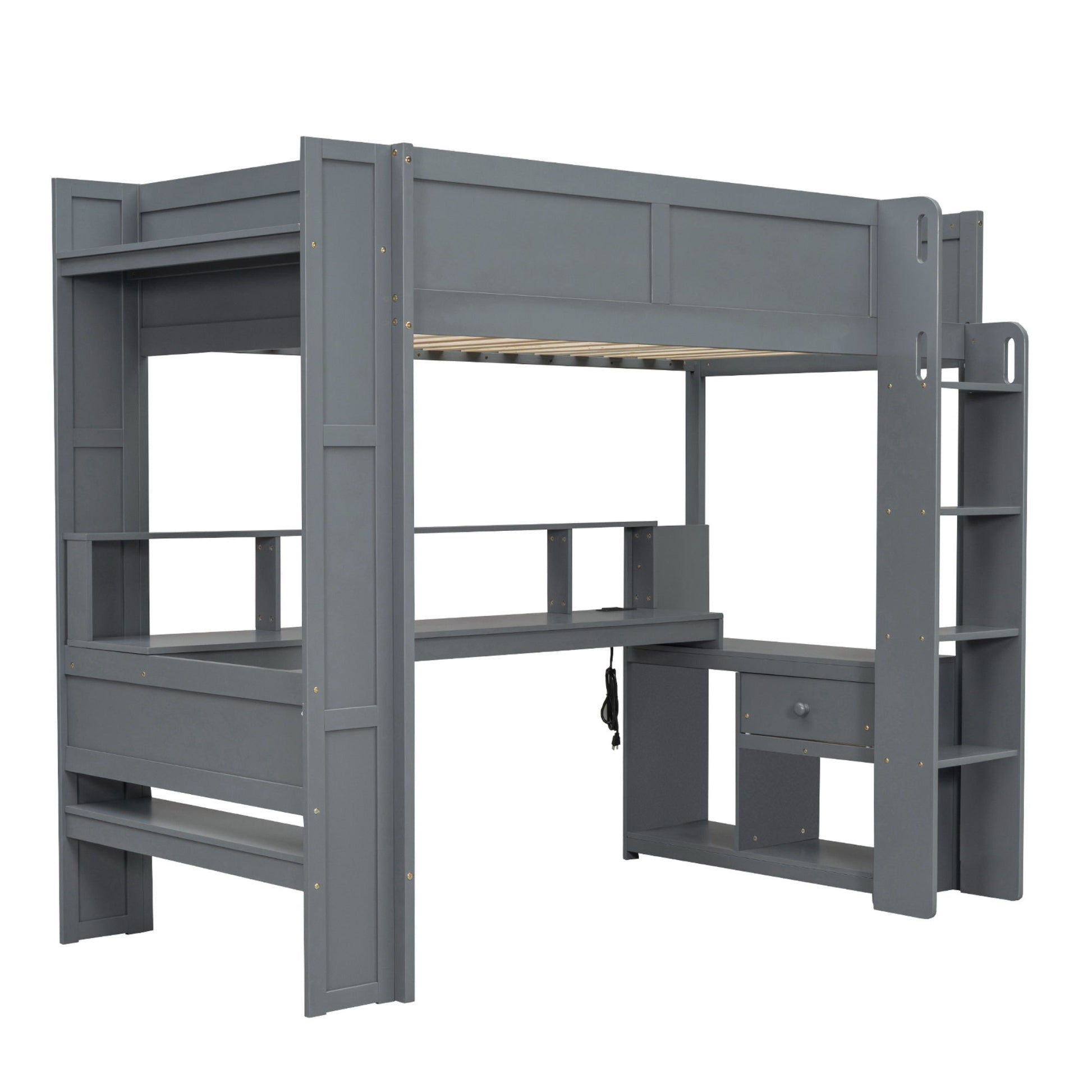 Gaming Loft Bed With Desk, Multi Storage Shelves, LED And Charging Station - The Sleep Loft - Online Mattress Showroom NYC