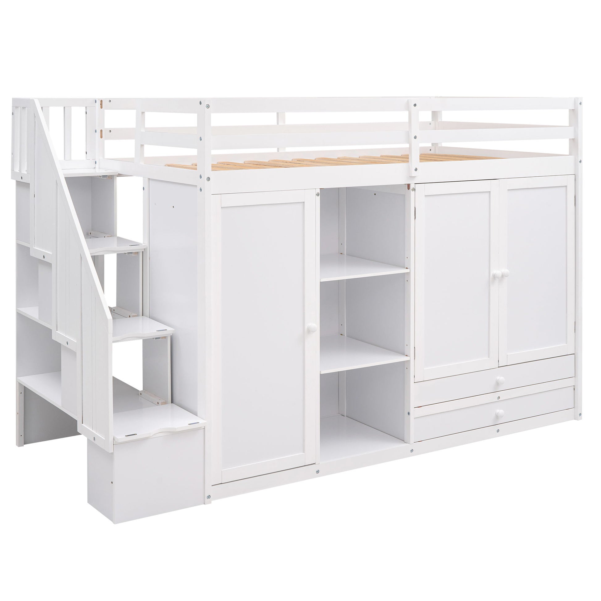 Loft Bed With 3 Shelves, 2 Wardrobes, 2 Drawers, Ladder Storage - The Sleep Loft - Online Mattress Showroom NYC
