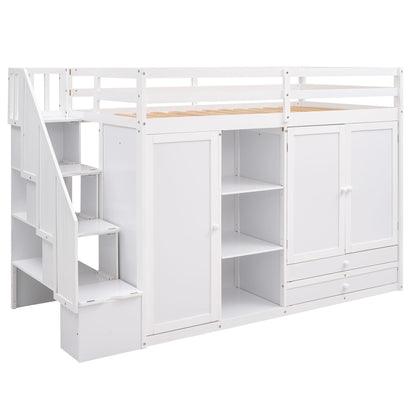 Loft Bed With 3 Shelves, 2 Wardrobes, 2 Drawers, Ladder Storage - The Sleep Loft - Online Mattress Showroom NYC