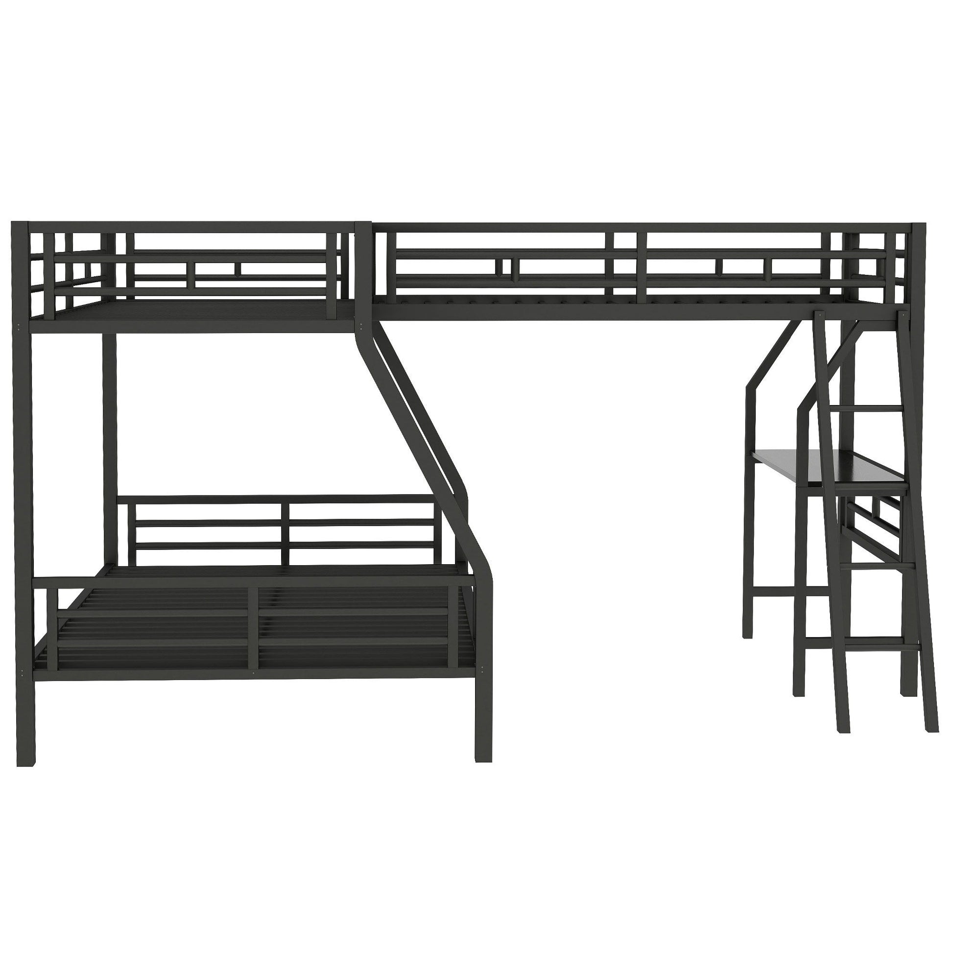 Twin Over Full Bunk Bed With Loft And Desk, L-Shaped Design For 3 Sleepers - Black - The Sleep Loft - Online Mattress Showroom NYC