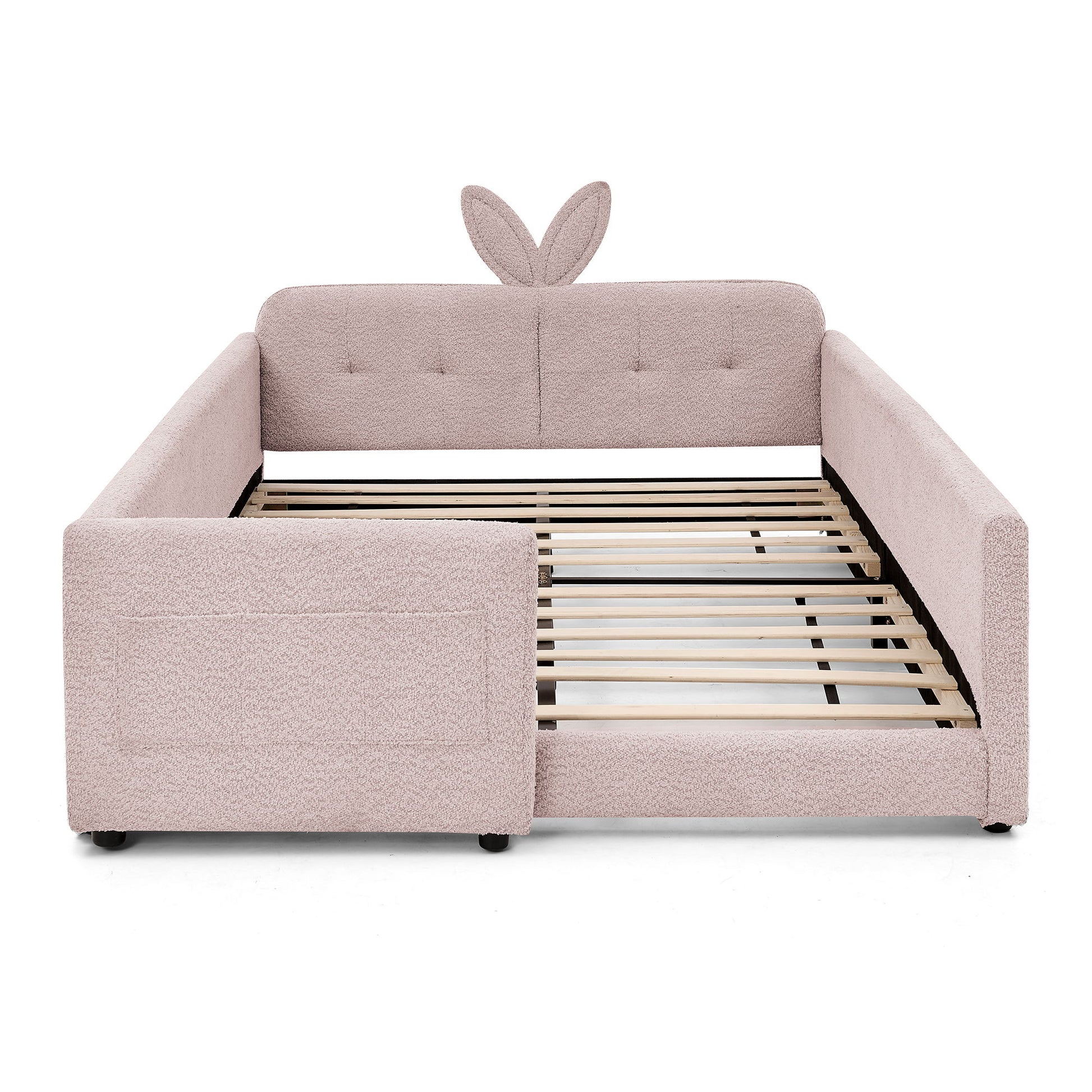 Cute Rabbit Ear Upholstered Platform Bed Frame With Safety Rail - The Sleep Loft - Online Mattress Showroom NYC