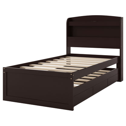 Platform Bed With LED Headboard, Charging Station, Trundle And 2 Drawers - The Sleep Loft - Online Mattress Showroom NYC