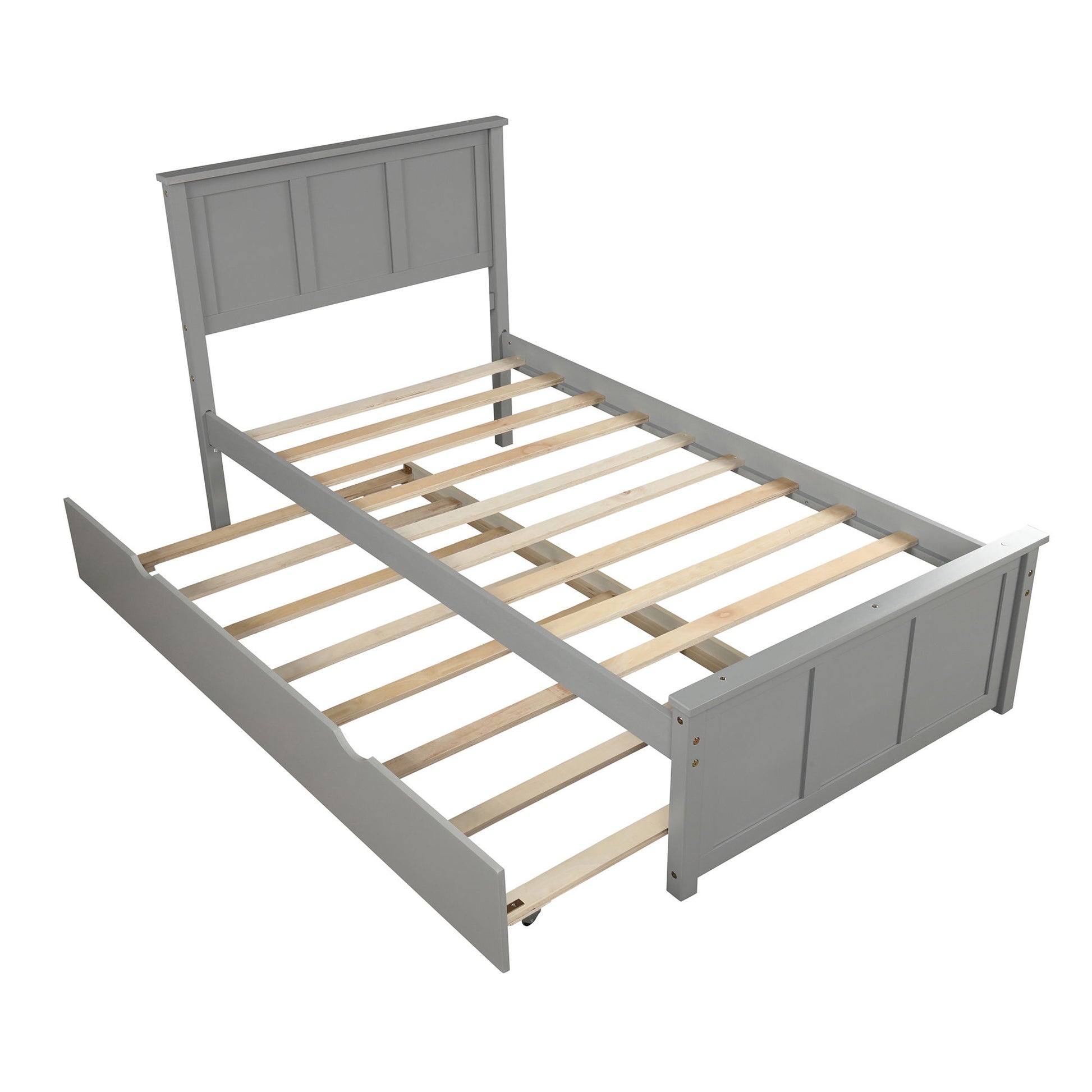 Platform Bed With Twin Trundle And Frame, Twin Size - Gray - The Sleep Loft - Online Mattress Showroom NYC