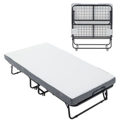 Foldable Metal Frame Bed For Guest With Memory Foam Mattress On Wheels, Saving Space Rollaway Bed - The Sleep Loft - Online Mattress Showroom NYC
