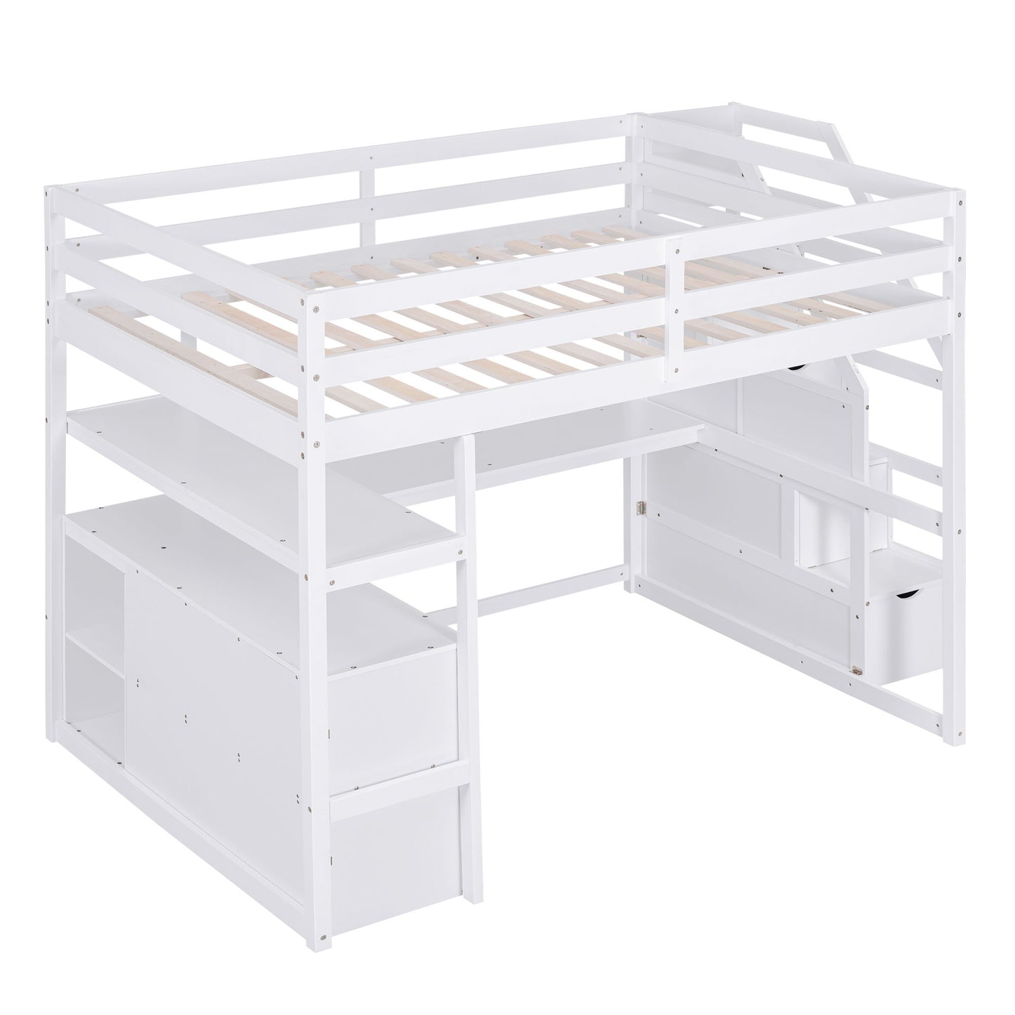 Loft Bed With Desk, Shelves, 2 Drawers, Storage Staircase - The Sleep Loft - Online Mattress Showroom NYC