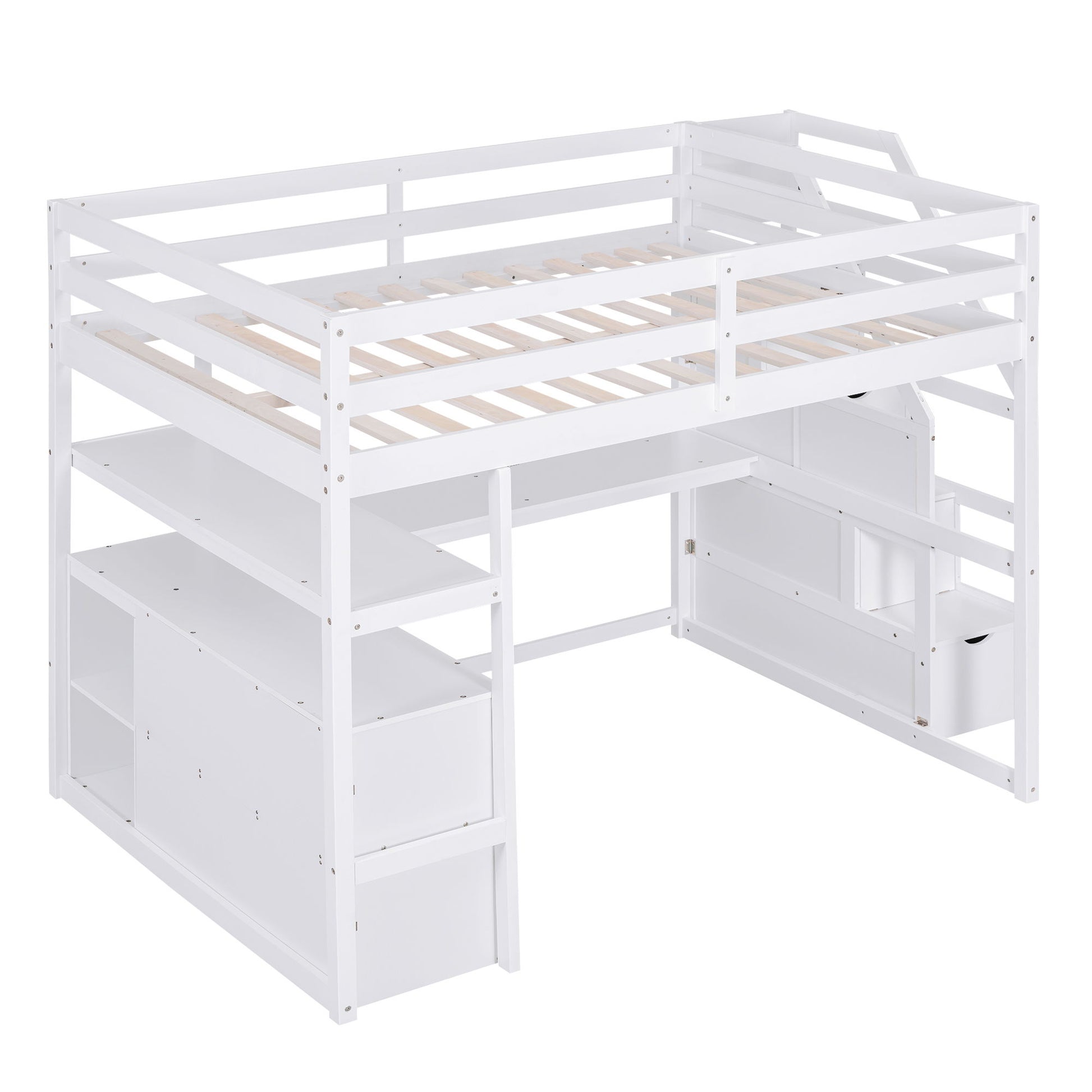 Loft Bed With Desk, Shelves, 2 Drawers, Storage Staircase - The Sleep Loft - Online Mattress Showroom NYC