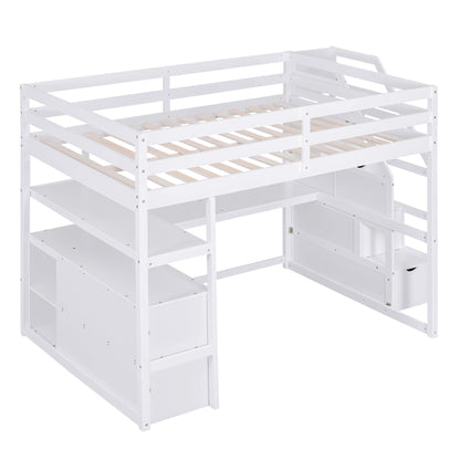 Loft Bed With Desk, Shelves, 2 Drawers, Storage Staircase - The Sleep Loft - Online Mattress Showroom NYC