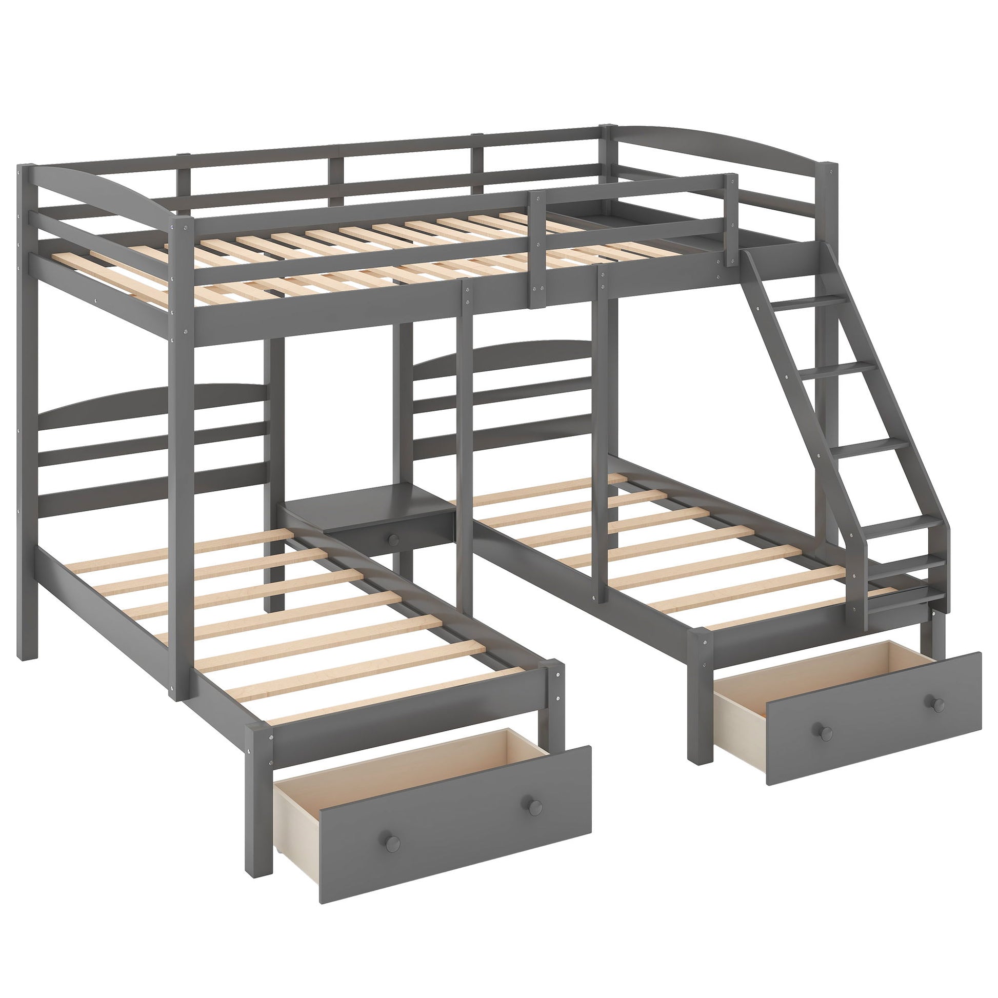 Full Over Twin & Twin Bunk Bed, Triple Bunk Bed With Drawers - Gray - The Sleep Loft - Online Mattress Showroom NYC