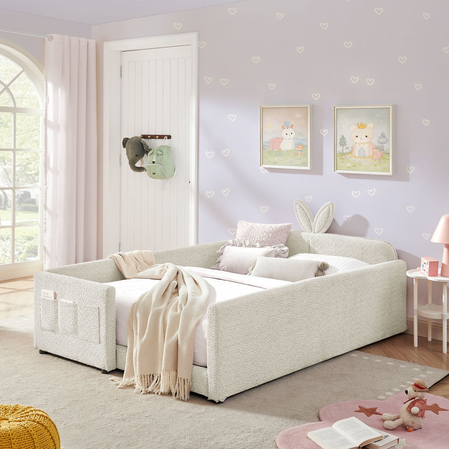 Cute Rabbit Ear Upholstered Platform Bed Frame With Safety Rail - The Sleep Loft - Online Mattress Showroom NYC