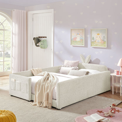 Cute Rabbit Ear Upholstered Platform Bed Frame With Safety Rail - The Sleep Loft - Online Mattress Showroom NYC