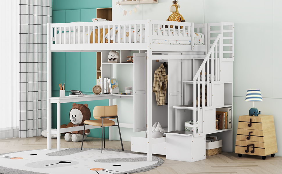 Loft Bed With Bookshelf, Drawers, Desk, And Wardrobe - The Sleep Loft - Online Mattress Showroom NYC