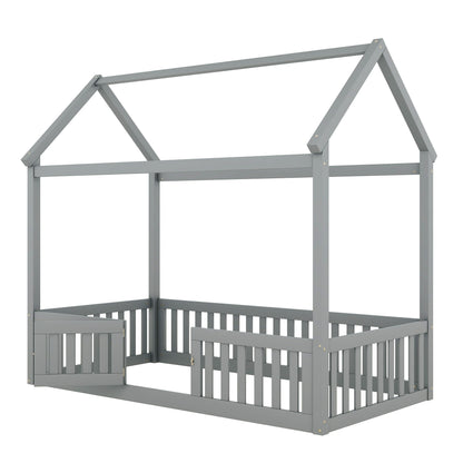 Wood House Bed With Fence And Door - The Sleep Loft - Online Mattress Showroom NYC