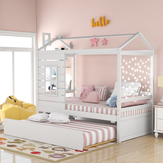 Twin Size Classic House Bed With Twin Size Trundle - White - The Sleep Loft - Online Mattress Showroom NYC