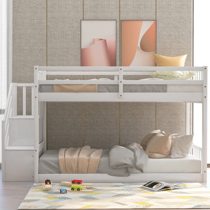 Twin Over Twin Floor Bunk Bed, Ladder With Storage - The Sleep Loft - Online Mattress Showroom NYC