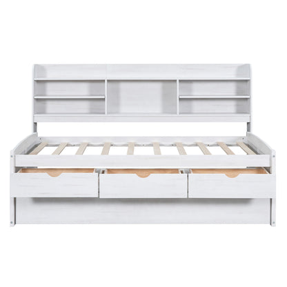 Captain Bed With Built In Bookshelves, 3 Storage Drawers, And Trundle - The Sleep Loft - Online Mattress Showroom NYC