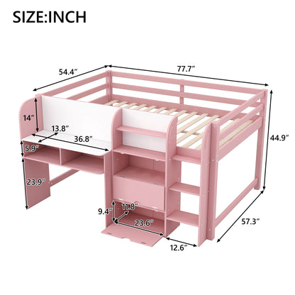 Low Loft Bed With Built In Desk, Storage Cabinets, Open Bookcase And Doodle board - The Sleep Loft - Online Mattress Showroom NYC