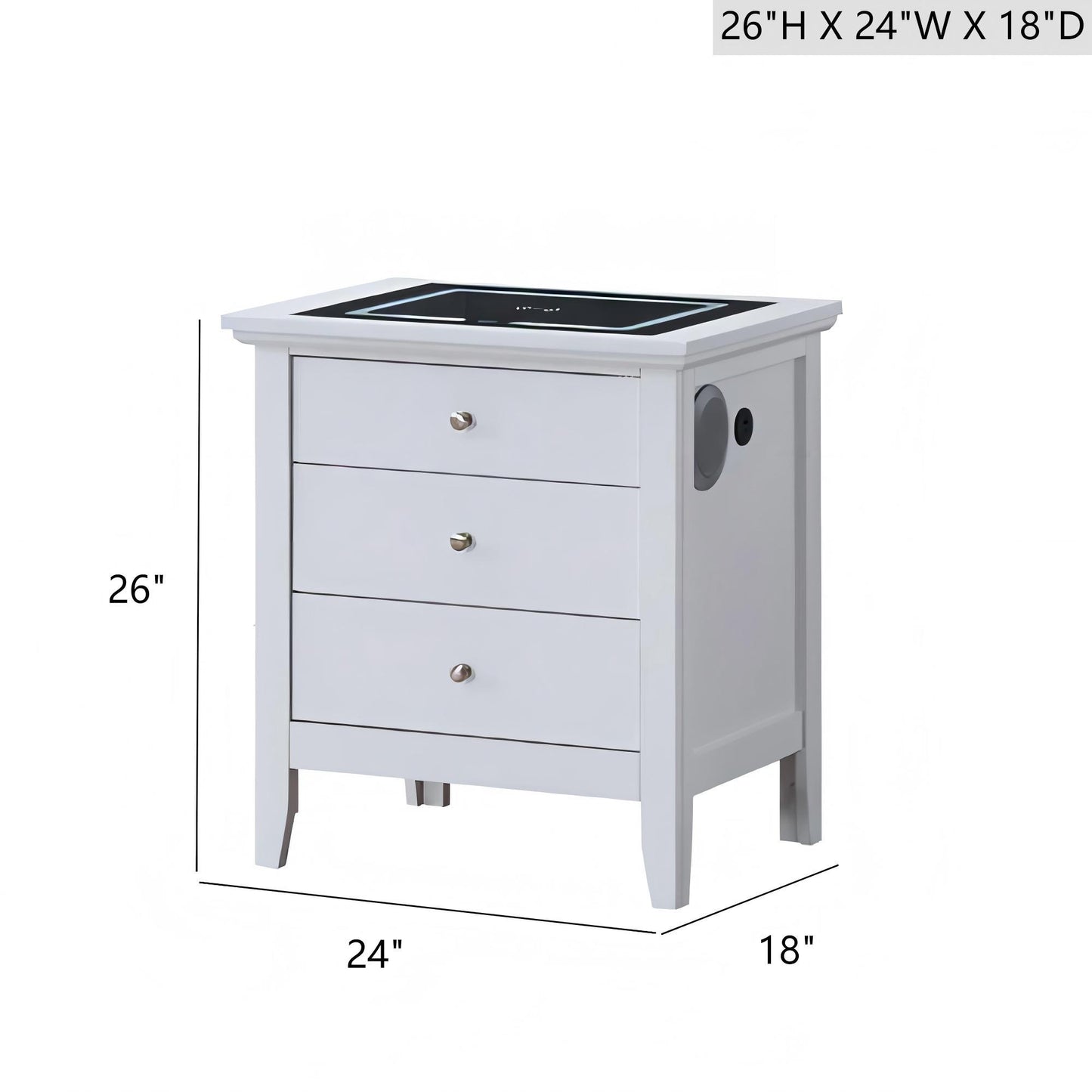 Hammond - Smart 3 Drawer Nightstand With USB Charging And Integrated Speakers - White - The Sleep Loft - Online Mattress Showroom NYC
