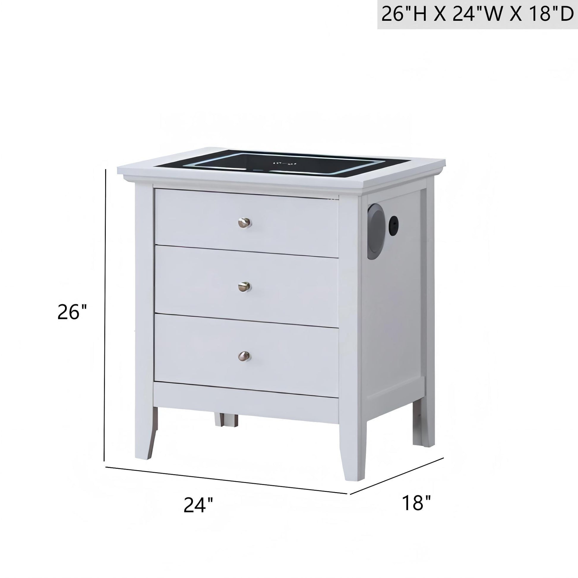 Hammond - Smart 3 Drawer Nightstand With USB Charging And Integrated Speakers - White - The Sleep Loft - Online Mattress Showroom NYC