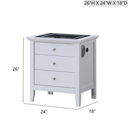 Hammond - Smart 3 Drawer Nightstand With USB Charging And Integrated Speakers - White - The Sleep Loft - Online Mattress Showroom NYC