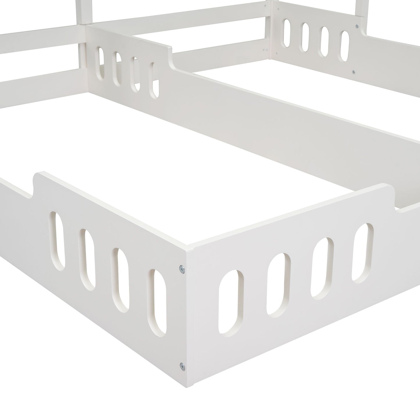 Twin Size Platform Bed With Shared Design, Guardrails, And Built In Shelves - Creamy White - The Sleep Loft - Online Mattress Showroom NYC