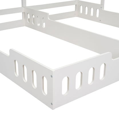Twin Size Platform Bed With Shared Design, Guardrails, And Built In Shelves - Creamy White - The Sleep Loft - Online Mattress Showroom NYC