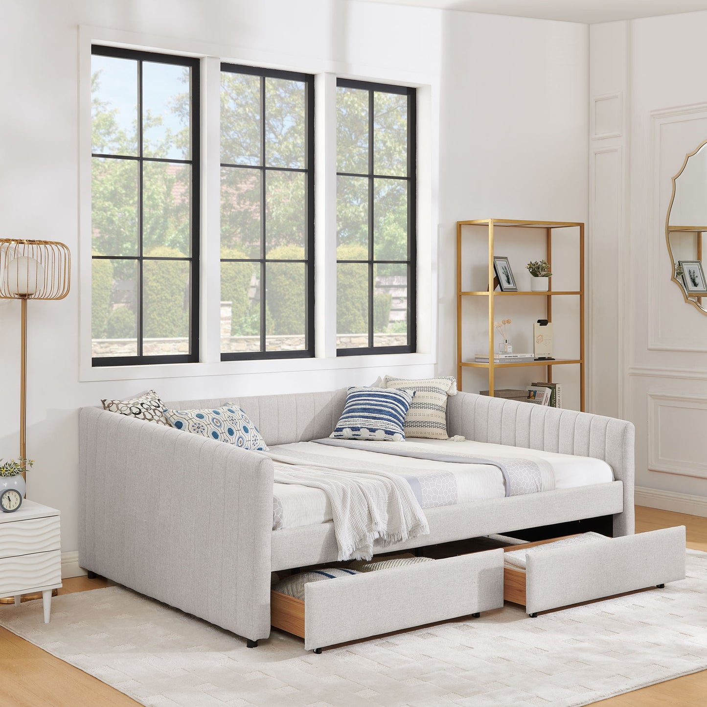 Upholstered Queen Daybed With 2 Drawers - The Sleep Loft - Online Mattress Showroom NYC