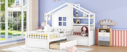 House Bed With Sofa, Kids Platform Bed With 2 Drawers And Storage Shelf - The Sleep Loft - Online Mattress Showroom NYC