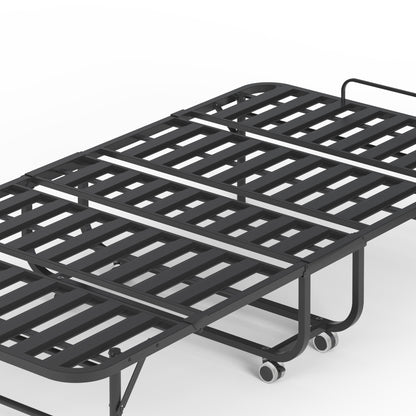 Twin Folding Bed With Memory Foam Mattress Portable Rollaway Bed Sturdy Metal Frame - Brushed Nickel