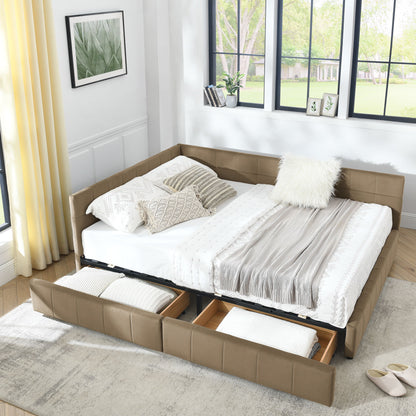 Mid-Century Storage Upholstered Tufted Bed Frame With Backrest And Armrests - The Sleep Loft - Online Mattress Showroom NYC