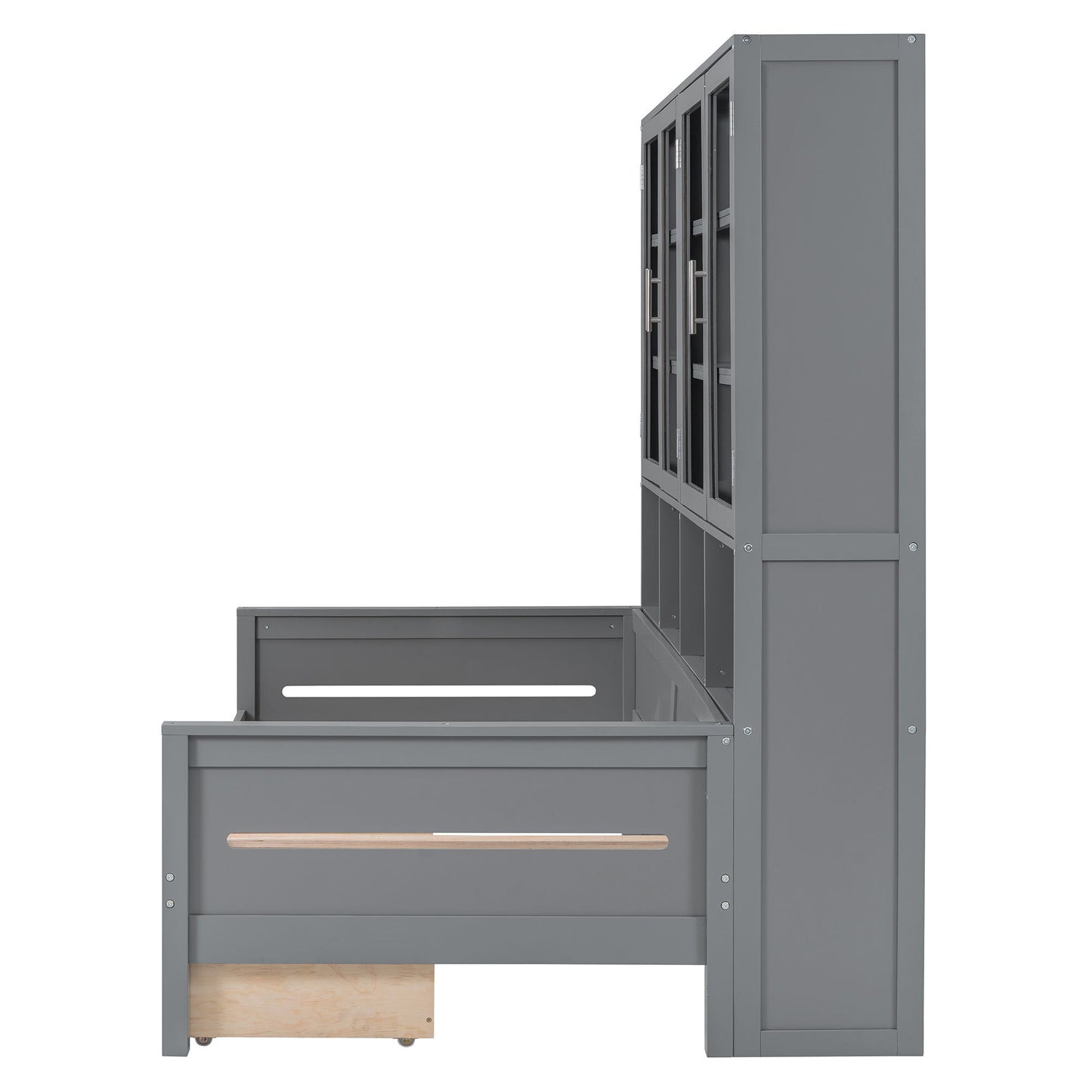 Daybed With Glass Door Storage Cabinets, Built In LED Lighting And Shelves - The Sleep Loft - Online Mattress Showroom NYC