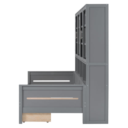 Daybed With Glass Door Storage Cabinets, Built In LED Lighting And Shelves - The Sleep Loft - Online Mattress Showroom NYC