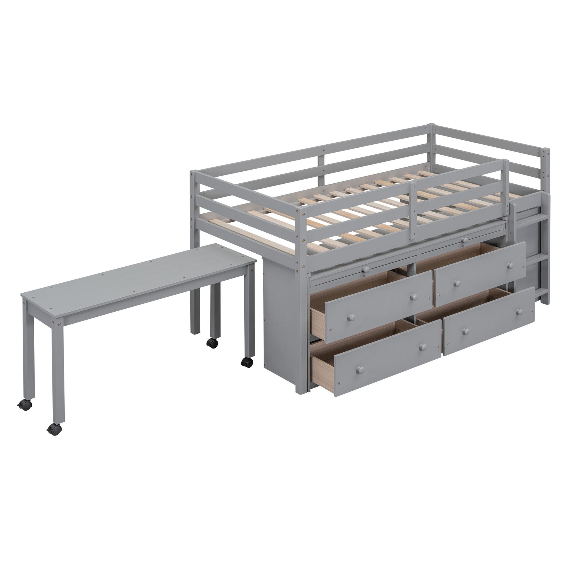 Loft Bed With Retractable Writing Desk And 4 Drawers, With Lateral Portable Desk And Shelves - The Sleep Loft - Online Mattress Showroom NYC