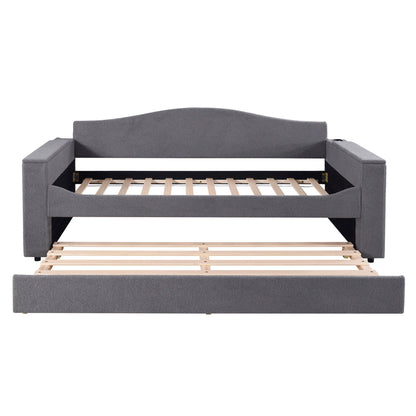 Upholstered Daybed With Storage Armrests, Trundle And Latest Integrated tooth Audio System - The Sleep Loft - Online Mattress Showroom NYC