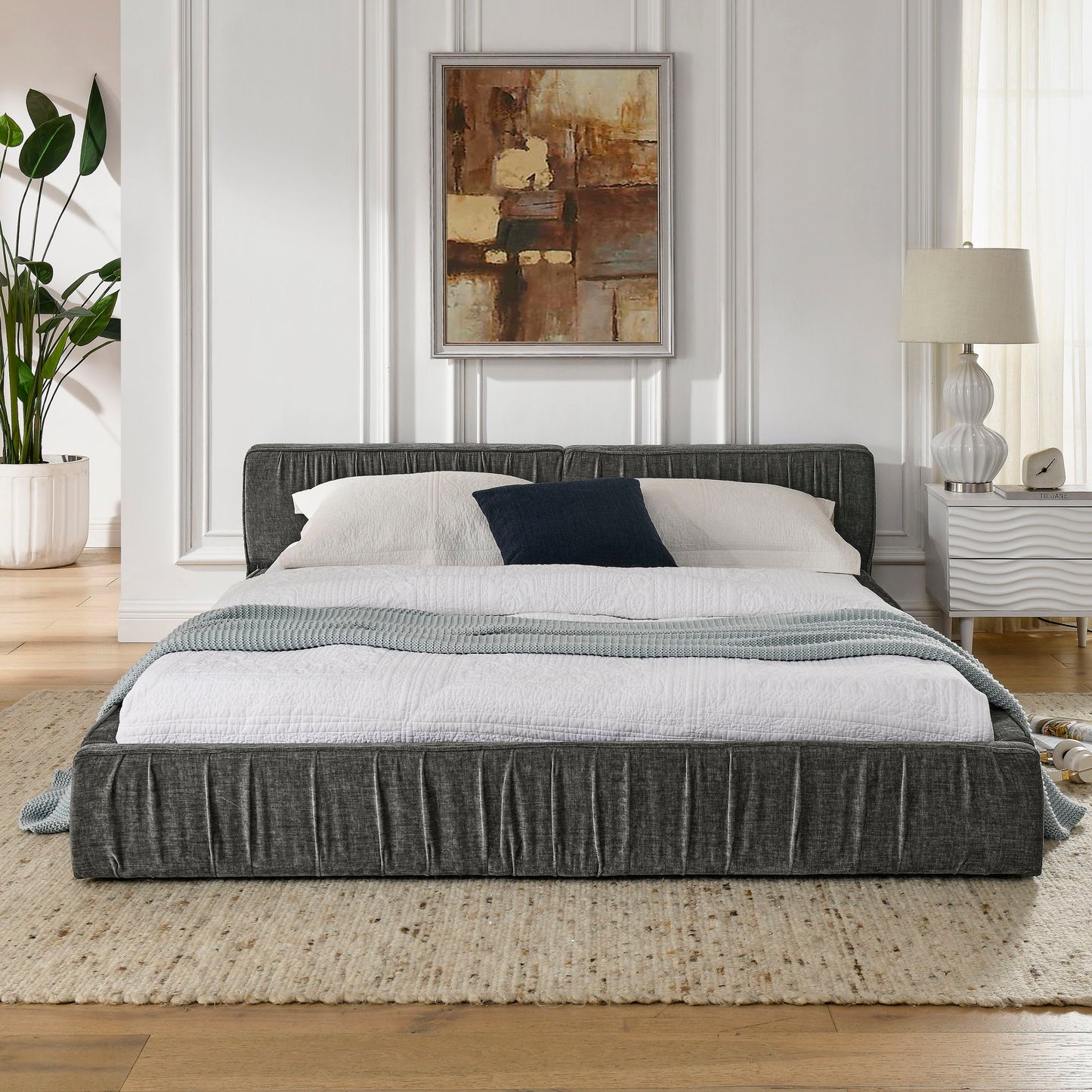 Modern Upholstered Platform Bed Frame With Pleated Design - The Sleep Loft - Online Mattress Showroom NYC