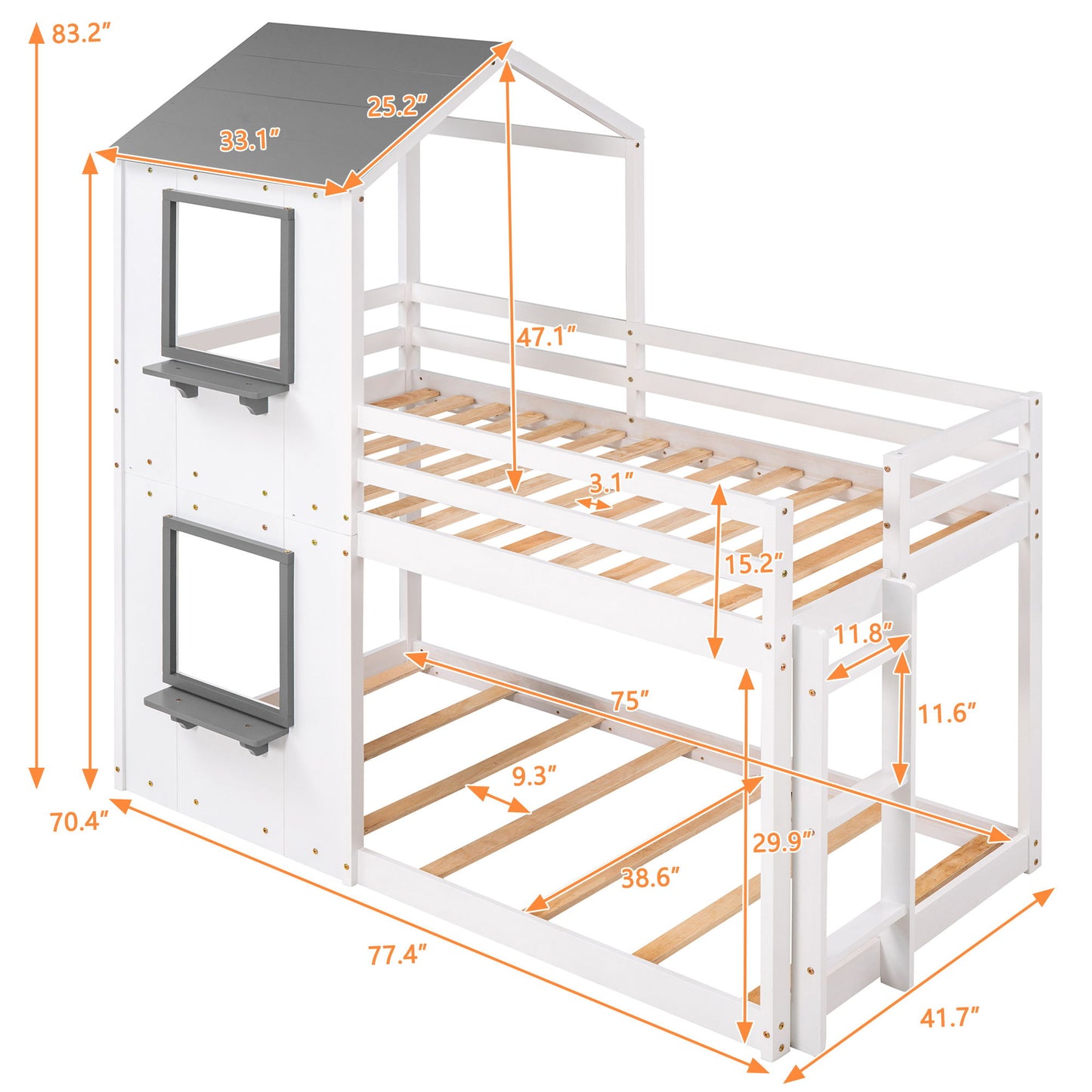 Bunk Bed Wood Bed & Roof, Window, Guardrail, Ladder - The Sleep Loft - Online Mattress Showroom NYC