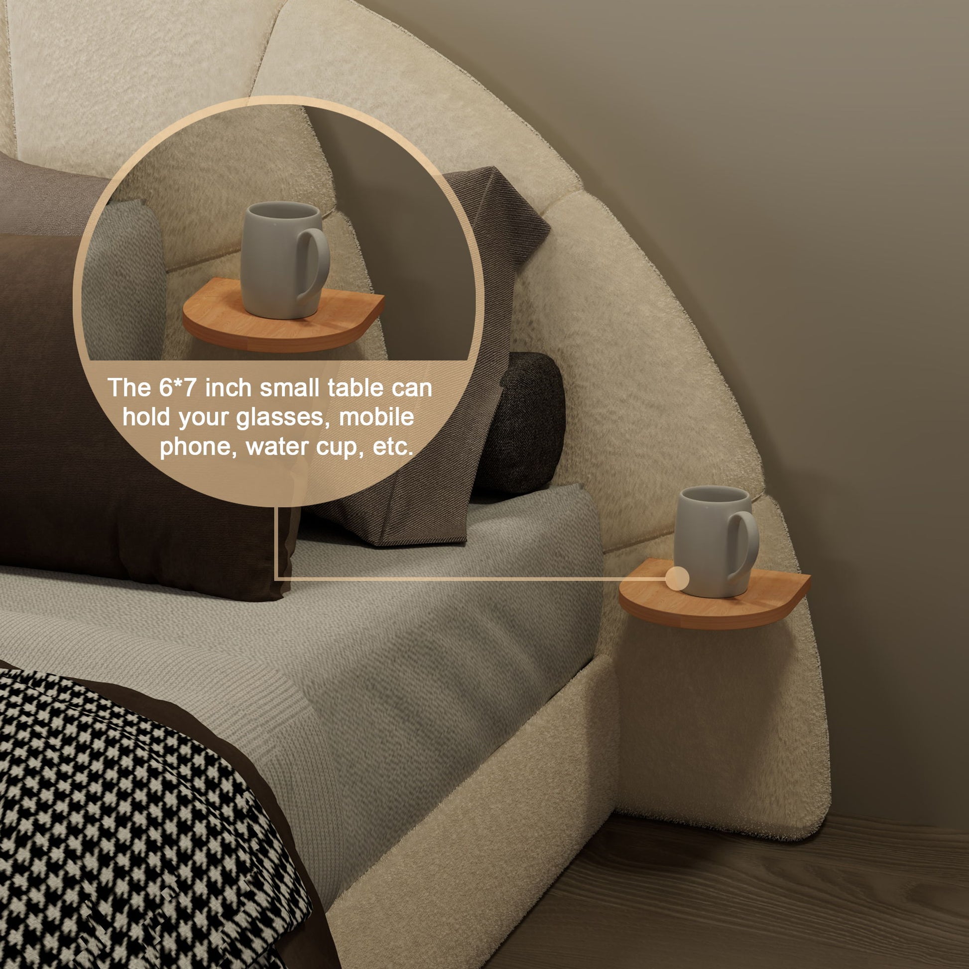 Queen Arched Bed With Small Table, Floor Standing Design - Beige - The Sleep Loft - Online Mattress Showroom NYC