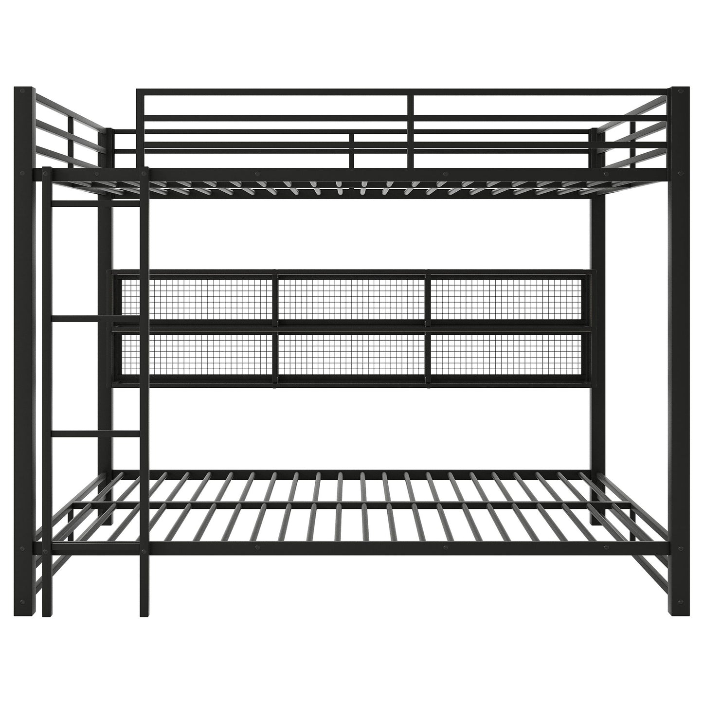 Queen Over Queen Bunk Bed With Storage Cabinets And LED Sturdy Frame, 6 Storage Units, Adjustable LED Lights - Black - The Sleep Loft - Online Mattress Showroom NYC