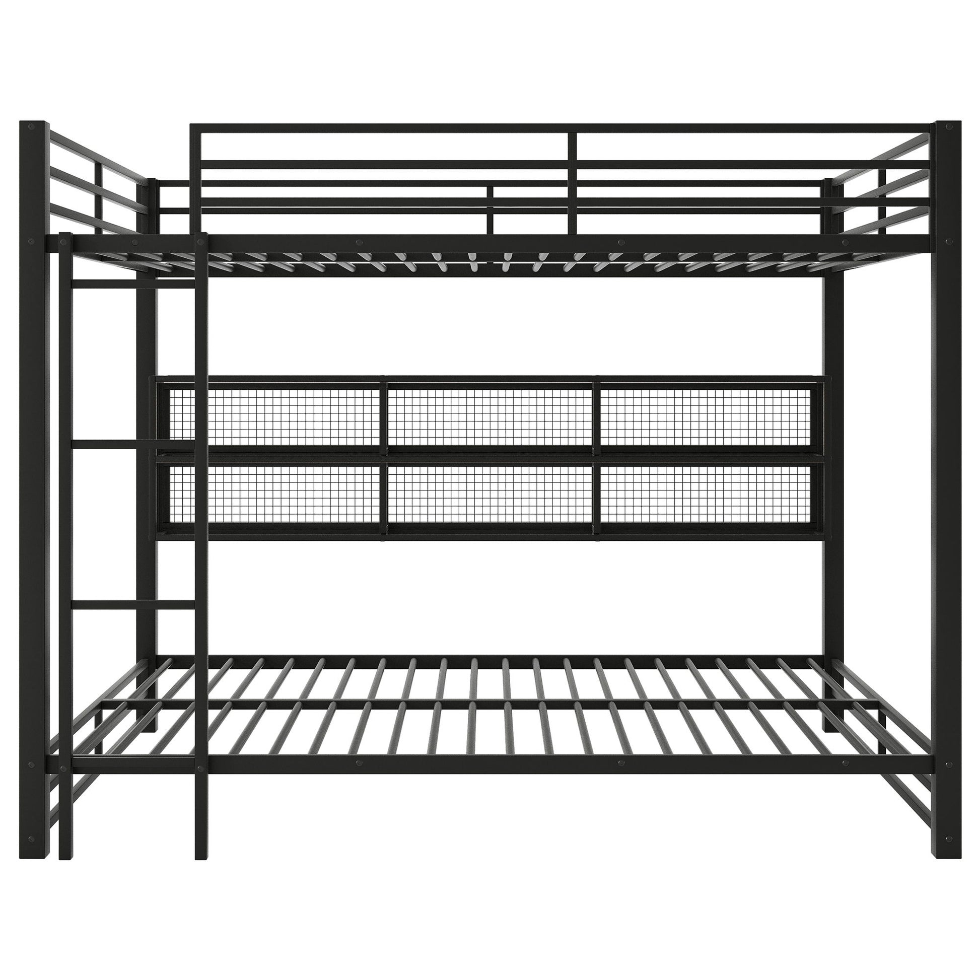 Queen Over Queen Bunk Bed With Storage Cabinets And LED Sturdy Frame, 6 Storage Units, Adjustable LED Lights - Black - The Sleep Loft - Online Mattress Showroom NYC