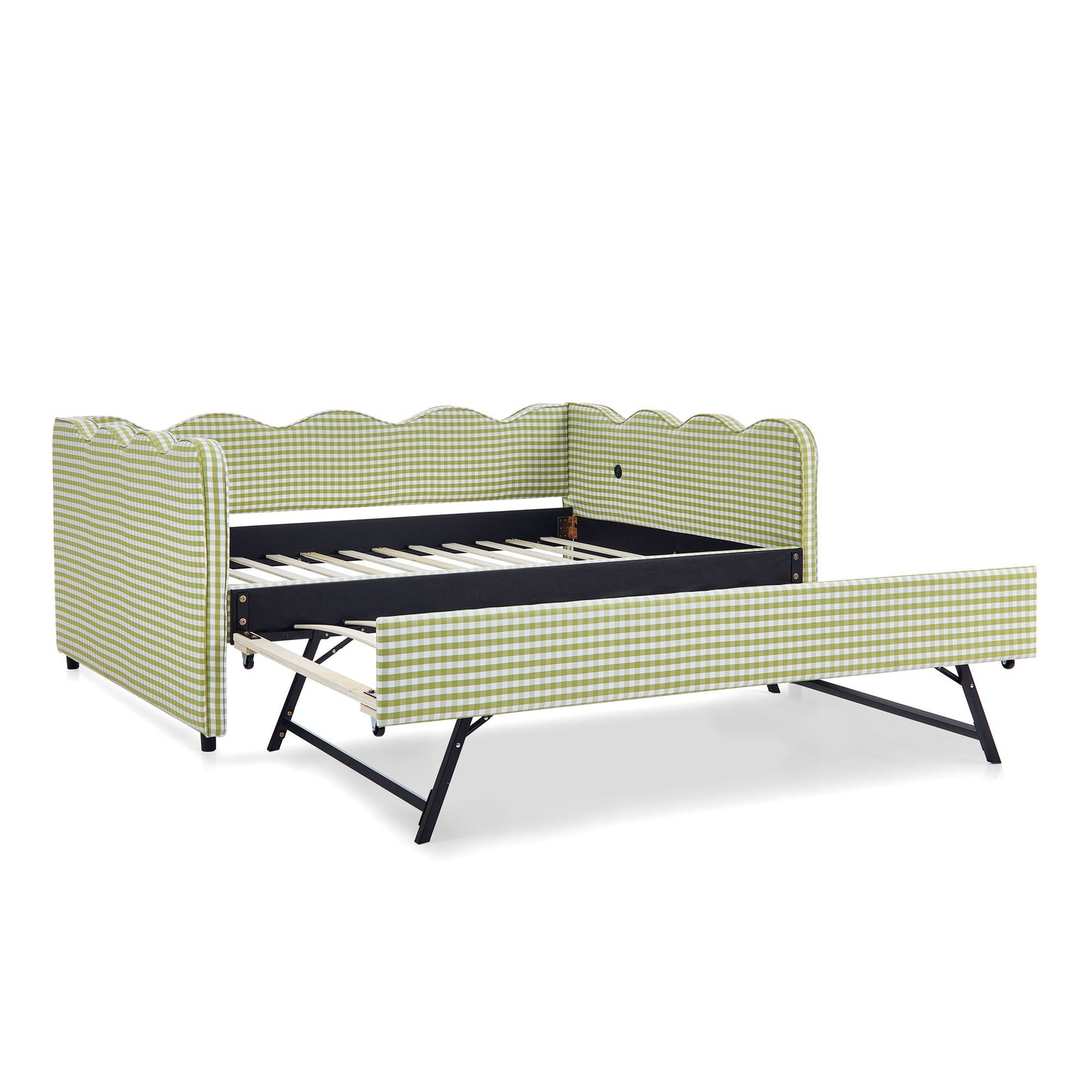 Gingham Daybed With USB Charging Port, Wave-Shaped Design - The Sleep Loft - Online Mattress Showroom NYC