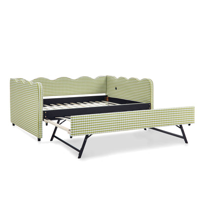 Gingham Daybed With USB Charging Port, Wave-Shaped Design - The Sleep Loft - Online Mattress Showroom NYC