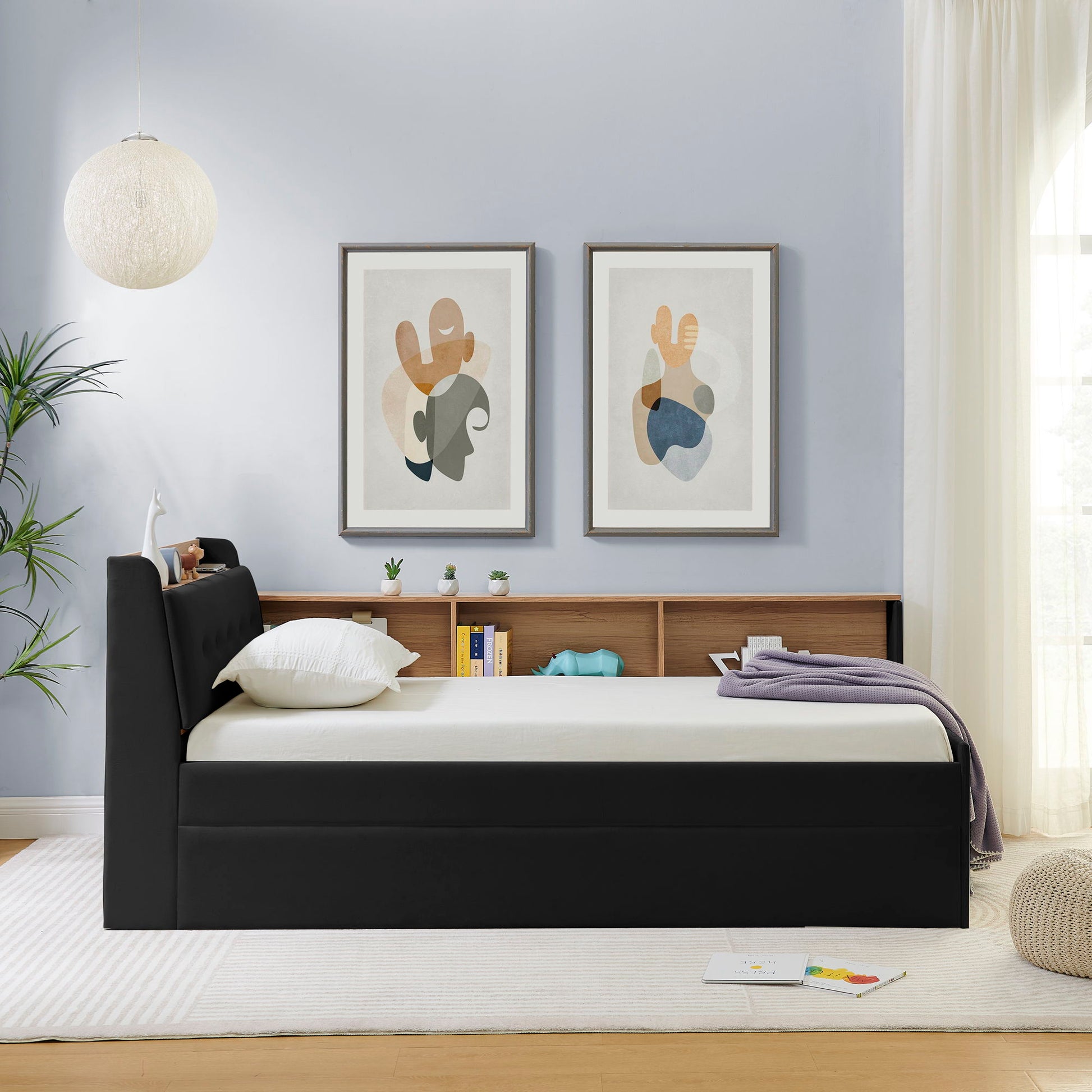 Upholstered Daybed With Storage Headboard, Wireless Charging, LED Lights - The Sleep Loft - Online Mattress Showroom NYC