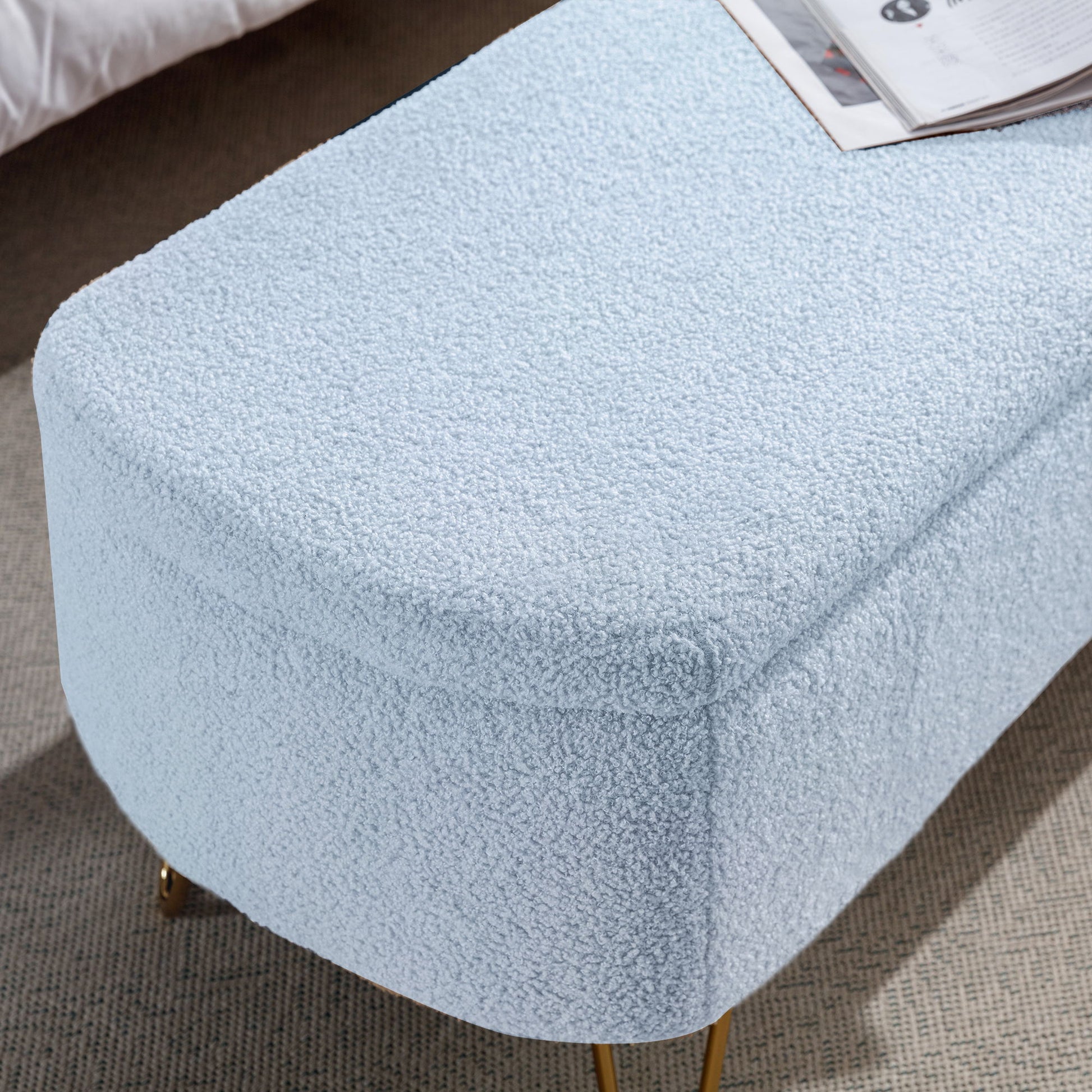 Storage Ottoman Bench For End Of Bed Legs, Modern Camel Faux Fur Entryway Bench Upholstered Padded With Storage For Living Room Bedroom - The Sleep Loft - Online Mattress Showroom NYC