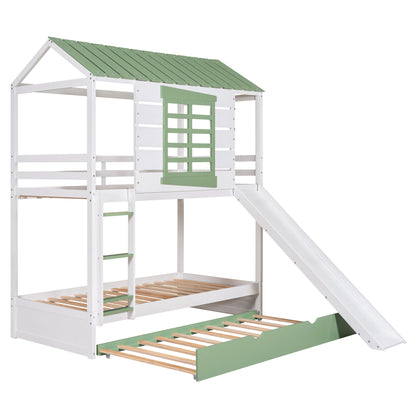 Twin Over Twin House Bunk Bed With Convertible Slide And Trundle - White - The Sleep Loft - Online Mattress Showroom NYC