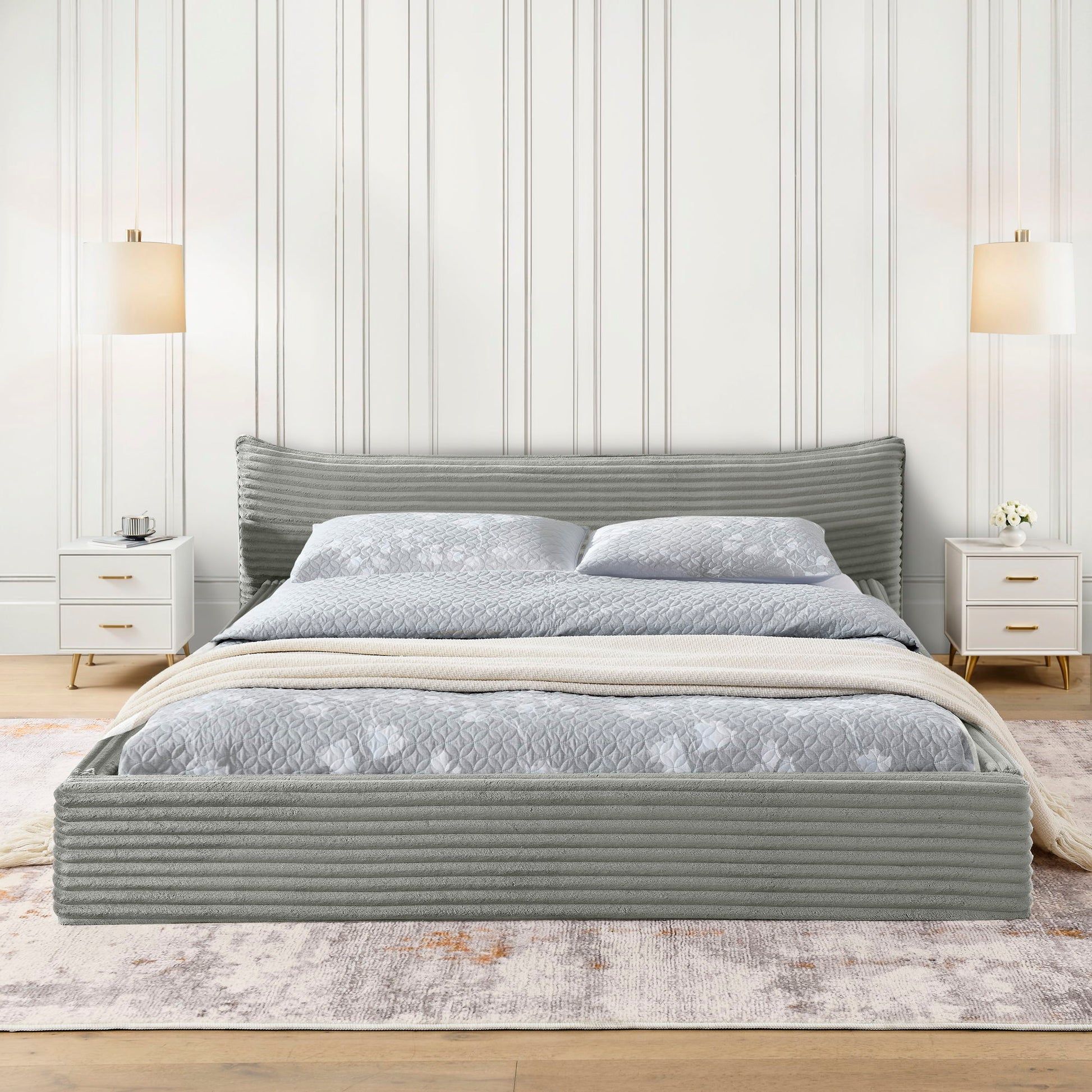 Modern Upholstered Bed Frame With Curved Headboard - The Sleep Loft - Online Mattress Showroom NYC